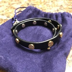 Black Tory Burch Double-Wrap Logo Stud Bracelet